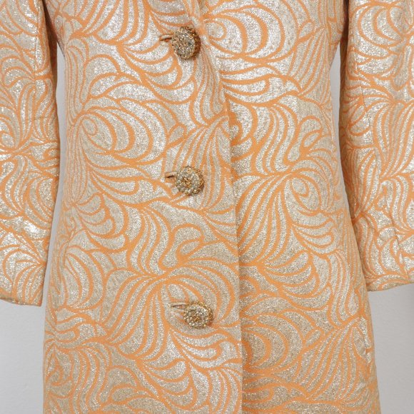 Carlye VINTAGE Orange Gold Metallic Art Deco Brocade 60's Mod Design Button Coat - Picture 4 of 16